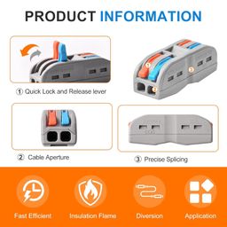 QBM 1 to 1 Inline Electrical Wire Connector kit for Quick Connect，1 Conductor Compact Wire Connectors Splicing Connectors for Circuit Inline Splices 28-12 AWG (2 TO 2, 5) image 2