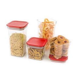 Sb Ambaliya 4 Pc Container Plastic Air Tight Unbreakable Square Storage Box/Cereal Dispenser Jar, 1100ml 2 Pc and 600ml 2 Pc Storage Container Combo image 2