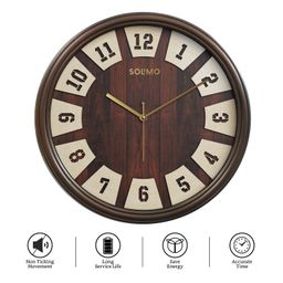 Amazon Brand - Solimo 12-Inch Stylish Numbers Silent Movement Wooden Base Wall Clock (Brown Frame) - Analog image 5
