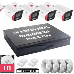 QIDOTS 4 Channel CCTV Combo Set 4K 8 MP IP Bullet Cameras with 8 Channel NVR 4pc Metal Body Bullet IP Camera ColourVu Dual Mode with 1TB Hard Disk with 4-Port POE Switch (Camera Wire Not Included) image 2