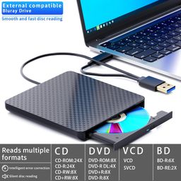 potvmosl External Compatible Bluray Player Read and Write Portable Burner Compatible with USB 3.0 and Type-C Port/Win 7-11/MAC OS Compatible for Reading BD/DVD/CD image 3