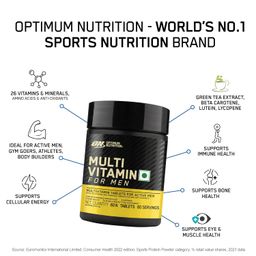 Optimum Nutrition (ON) Multivitamin for MEN– 60 Tablets, 26 Vitamins & Minerals, Amino Acids & Anti-Oxidants (Green Tea Extract, Beta Carotene, Lutein, Lycopene). Vegetarian. image 2