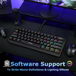 Ant Esports MK1300 V2 Portable 60 Percent Mechanical Keyboard, Compact 61 Keys Mini Gaming Keyboard for PC/Mac Gamer Switchable Colorful RGB Backlit Software, Swappable Switch - Brown Switch – Black image 3