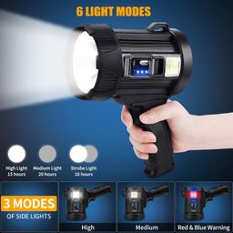 MAPPLE CREATION High Power Portable Led Flashlight COB Searchlight Spotlights Solar Panel USB Charging Torch with 9000mAh Lithium Battery Color len Rechargeable USB led Tactical Search Torch image 5