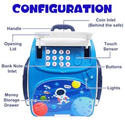 VGRASSP Modern Money Safe Musical Piggy Bank Toy for Kids and Adults - The Mini ATM with Number Password and Touch Sensor Feature for Saving Real Money and Cash Coins (Space Blue) image 4