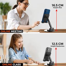 WeCool T1 Mobile Stand for Desk with 360°Rotation & Stable Metalic Round Base,Tabletop Phone Stand with Height & View Angle Adjustment,Portable Phone Holder for Smartphones,Tablets,Kindles & for iPad image 5