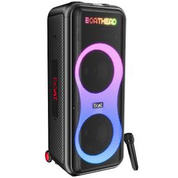 boAt New Launch PartyPal 600 Party Speaker, 220W Signature Sound, Dynamic Pixels, Animated Text Display, App Support, UHF Wireless Microphone, Colorful LEDs,7hrs Battery & Guitar Input(Premium Black) image 1