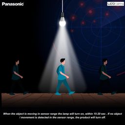 Panasonic 9 Watt Motion Sensor B22 Led Bulb for Home with 3 Mtr Radius Sensor Area, Auto Off After 15 Sec Comes with 30000 Bh Life, 810 lm and 1 Yr Warranty (Pk2) image 2