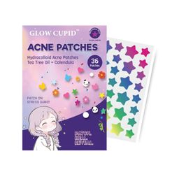 GLOW CUPID Hydrocolloid Acne Pimple Patch with Tea Tree Oil & Calendula | Fast Healing | Absorbs Pus & Oil | Waterproof & Skin-Friendly Pimple Patches | Multi Color Star Shape - 36 Patches. image 1