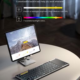 Samsers Foldable Bluetooth Keyboard with Touchpad, Full-Size Wireless Folding Keyboard with Backlight, Portable Travel Keyboard for iOS Android Windows Mac OS, Support 3 Device(BT5.1 x 3), Gray image 3