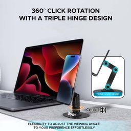 Amkette Ergo 360° Rotation Mobile Phone Holder, Foldable Design Mobile Stand with Stable Metallic Round Base, Multiple Height & Angle adjustments for Smartphones, Tablets, Kindles & iPad, (Black) image 3