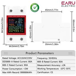 earu 𝙀𝘼𝙍𝙐® 𝗦𝗺𝗮𝗿𝘁 𝗣𝗼𝘄𝗲𝗿 𝗠𝗼𝗻𝗶𝘁𝗼𝗿 | Real-Time 220V/80A Energy Meter | Track Voltage, Amps, Watts, kWh, PF, Hz | Save Money + Protect Appliances | Smart LCD Display | DIN Rail Mount image 2