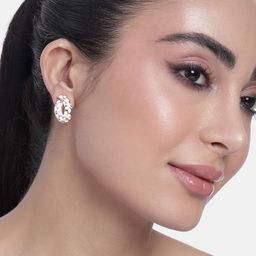 estele 24 Kt Gold Plated Earrings With Green Coloured Flower Print For Women image 2