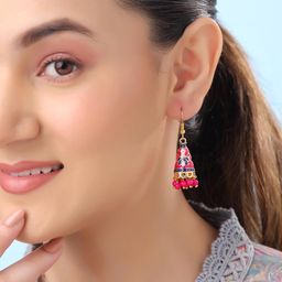 yellow chimes Meenakari Jhumka Earrings for Women | Traditional Jhumki Earrings Set for Girls | Combo of 5 Pairs Jhumkas Ethnic Gold Plated Women Earrings | Chic Reverie | Birthday Gift For Girls image 3