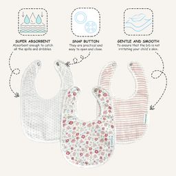 abracadabra Muslin Bibs with Adjustable Snap Button Closure, Super Absorbent, Soft, Comfortable & Lightweight, Set of 3 - Vintage Floral image 4