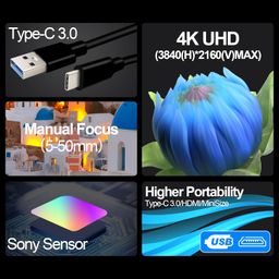 Hotpet USB Camera HDMI with High Speed USB3.0 4K Webcam Up 60FPS USB with Camera for Close-up 5-50mm Zoom Lens Camera Compatible with Industrial Windows Linux Mac Camera image 2