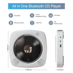 realinkus Small Portable CD Player with Speakers, Wall Mounted CD Player with Bluetooth, FM Radio, USB Read, AUX Line, Placement Desktop or on Bracket, Remote Controllable, Compatible Formats, Wired Powered image 2