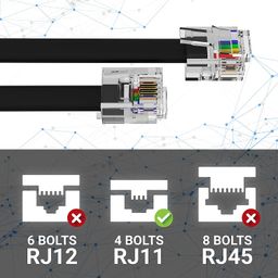 KEBILSHOP RJ11 5m cable for landline & telephone. Male-to-male extension cord with RJ11 plugs for modem, router, and landline. 2-pin, 1-line wire for single line use. Includes 2 cords per pack. image 4