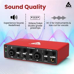 Audio Array AI-04 2x2 Gen 3 Audio Interface | Premium Mic Pre-Amps | 48V Phantom Power Support | 24bit/192kHz High Fidelity Recording | XLR/MIC/LINE inputs | Plug & Play-No Drivers | Metal Body | Red image 2