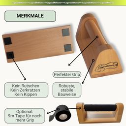 LegendAtHome Push-up Handles [Set of 2] - Sturdy Parallettes Made of Beech Wood for Joint-friendly Push Ups, Calisthenics & Dips - Non-Slip, Portable, Home or On the Go - With 9 m Grip Tape image 5
