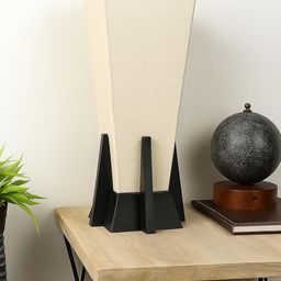 make in modern Wooden & Fabric Pyramid Table Lamp Without Bulb (Black & White, 40 Watt) Pack of 1 image 2
