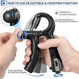 xyno Hand and Finger Gripper Combo - Exercise Set with Counter Timer for Strength and Dexterity, Silicone, Black image 4