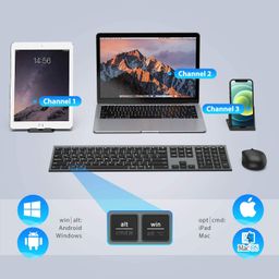 iClever Wireless Keyboard and Mouse DK03, Rechargeable Dual-Mode (Bluetooth+2.4G) Bluetooth Keyboard and Mouse Set, Ultra-Slim Multi-Device Keyboard for Mac, iPad, Apple, Android, Windows, Grey image 2