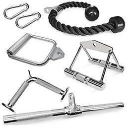 generic Sports Combo of Total D Handle tricep Rope Handel V Shaped Solid Tricep Press Down Bar, LAT Bar and Seated Rowing Handles Chinning Bar Gym Cable Machine Attachment image 1