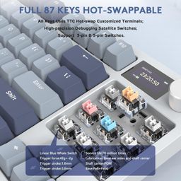 Attack Shark K86 RGB 75% Wireless Board Mechanical Keyboard, Triple Mode Bluetooth5.0/2.4G/USB-C 82 Keys Hot Swap Gaming Keyboard 4000mAh Battery w/Knob &TFT Smart Display- Lavender Blue image 5