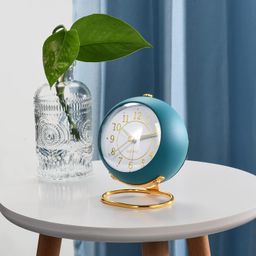Dotcom Tetino Alloy Steel Analog Alarm Clocks,Retro Backlight Cute Simple Design Small Desk Clock Night Light,Silent Non-Ticking,Battery Powered (White)-10 Cm image 4