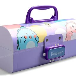 Toyshine Pencil Box With Code Lock Pen Case Large Capacity Multi-Layer Multi-Function Storage Bag Secret Compartment Pencil Box - Dino Multi-Color - Plastic, Multicolor image 1