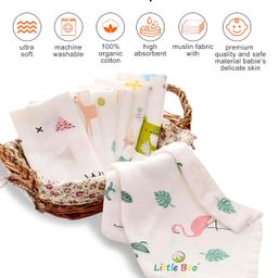 Little Boo Muslin Face Hankies/Towels for Newborn Baby Extra Soft Reusable Napkins for Infants Toddlers/Kids (Pack of 5) White Printed. image 5