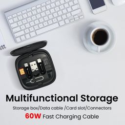 Portronics Snapcase 2 60W Multifunctional Fast Charging Data Cable Kit With Retractable Cable, Conversion Set USB A & Type C to Male Micro/Lightning,Sim Storage,Sim Eject Pin image 4