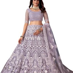 varni fabrics: a lady's first love Womens Net Lehenga Choli With Embroidered Work with cancan image 1