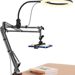 Sounce Video Mobile Stand with 10-Inch Ring Light Metal Arm with 1/4" Ball Head Overhead Desktop Stand for Camera, Mobile, GoPro Ideal for Bedroom Recording & Content Creation (10" with Ring Light) image 1