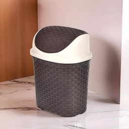 Kuber Industries Plastic Dustbin, Garbage Bin, Trash Can, Waste Bin With Swing Lid 7 Litre (Brown)-47KM0705 image 1