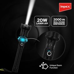 Impex Rechargeable 20W Laser LED Flashlight with 5 Mode Lighting | Unique Zoom Function | 2000 M Range | Torch Light | 3000 mAh Battery | 1 Year Warranty | Hunter Z2 image 4