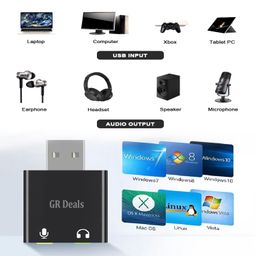 gr deals 7.1-Channel External USB2.0 Audio Sound Card Adapter for Laptop PC with Cable, Suitable for Headsets & Mic Jacks, USB Sound Card External Adapter with 3.5mm Female. Multicolor. image 3