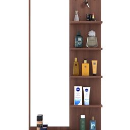 FURNIFLIX Engineered Wood Wall Mount Dressing Table Mirror with Shelves & Hooks - Walnut Finish image 3
