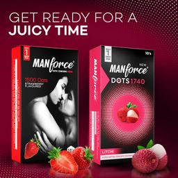 Manforce Combo - Xotic Strawberry & Litchi Flavoured | 20 pcs |Extra Dotted, Contoured, & Lubricated Latex Condoms image 2