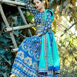 divine international trading co Women's Silk Net Semi-Stitched Lehenga Choli With Dupatta (Khushbu-Rasam1K-1023_Turquoise_Free Size) image 5