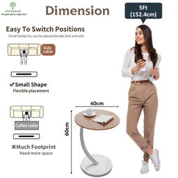 ada handicraft ADA Handicraft® Premium C Shaped End Table Side Table for Small Spaces Narrow Bedside Tables Night Stand Corner Sofa Table Couch Desk for Livingroom/Bedroom/Bathroom/Chai - Light Brown image 2