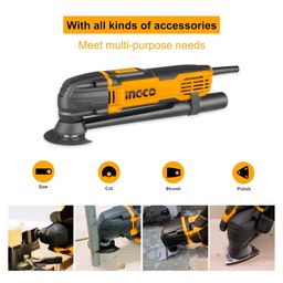 INGCO Oscillating Multi Tool, 300W, 6 Speed Control, 20000rpm, Angle Ajustment, Multi Oscillating DIY Tool Kit, Multi-Tool Kit with 8 pcs Accessories for Sanding, Grinding, Scratching, Polishing image 2