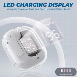 obt store Ultra pods Wireless LED Digital Display Transparent Headset 28h Playtime S23 Bluetooth Headset (Black) image 3
