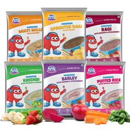 be'be' burp Bebe Burp Cereal Sample Pack Of 6-30 Gm Each | No Sugar No Salt | Zero Artificial Preservatives & Flavours | Real fruits & Vegetables | 180gm image 1