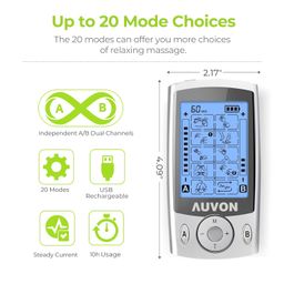 AUVON Dual Channel TENS Unit Muscle Stimulator Machine with 20 Modes, 2" and 2"x4" TENS Unit Electrode Pads image 4