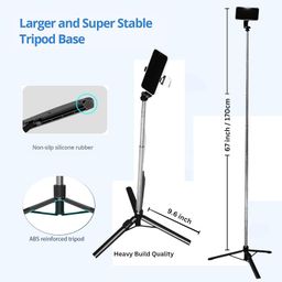 blushinsta Super Long Selfie Stick Tripod,Extra-Long Selfie Stick with Large Reinforced Tripod Stand Upto 67 inch/170 cm Wireless Bluetooth Selfie Stick for YouTube Video (LED Light Not Included) image 5