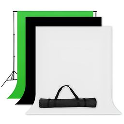 hiffin HIFFIN® Green White Black Screen Backdrop with Stand, 8FT X 12FT Wide Green Screen Backdrop with 9 FT x 12 FT Wide Photo Backdrop Stand, Photo Backdrop Stand Kit Include Carry Bag (Background kit 01 With C3 ) image 1