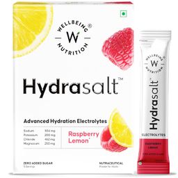Wellbeing Nutrition HydraSalt Electrolyte Drink with Zero Added Sugar | 5 Electrolytes & 3 Vitamins for Instant Hydration, Energy, Performance & Recovery, Raspberry Lemon Flavor 90g, Pack of 15 image 1
