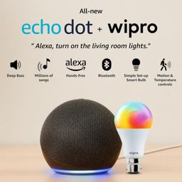 Amazon Echo Dot (5th Gen, Black) Combo with Wipro Simple Setup 9W LED Smart Bulb image 1